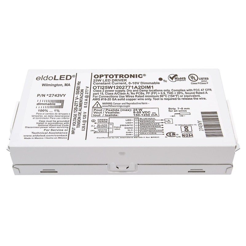 eldoLED *2743VY OPTOTRONIC 25W 120V-277V AC 50/60Hz Constant Current Dimmable