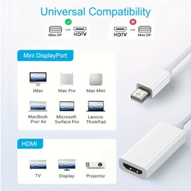 elytronic Mini DisplayPort to HDMI Adapter, 4K 30Hz Thunderbolt 2.0 Mini DP to HDMI Adapter Cable Compatible with Monitor, Projector (1)
