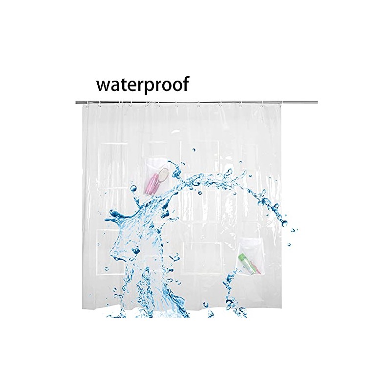 Cedmon Waterproof Fabric Shower Curtain or Liner with 9 Storage