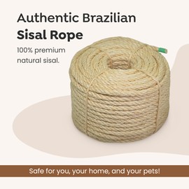 Sisalana Premium Brazilian Sisal Rope, Natural Fiber 100% Sisal, Ultra Durable, Chemical-Free, Ideal for DIY, Cats, Scratching Post Replacement, Home Decor, Garden, Crafting (1/4” 600 ft / 6mm 180m)