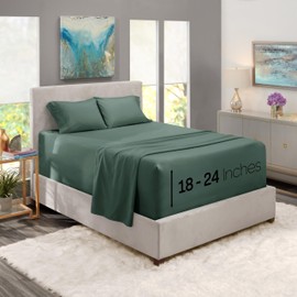 Nestl Queen Size Sheet Set, 4 Piece Extra Deep Pocket (18-24 inches), Microfiber, Cooling, Hotel Luxury, Soft, Breathable, Wrinkle-Free, Easy to Care, Forest Green