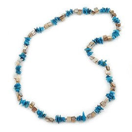 Avalaya Sky Blue/Antique White Sea Shell Nugget Necklace - 76cm L