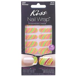 Kiss Fashion At Home Pedicure Nail Wraps Neon Striped Glitter 18 Strips French & Full