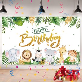 OSDUE Happy Birthday Banner, Birthday Decoration Animal, Banner Birthday, Decoration Birthday Girls and Boys, Photo Background Poster for Birthday Party Decoration