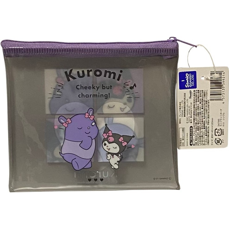 Sanrio Kuromi アクセサリー コスメティック フラット ビニール ミニポーチ ジッパーケース バッグ 14×12cm