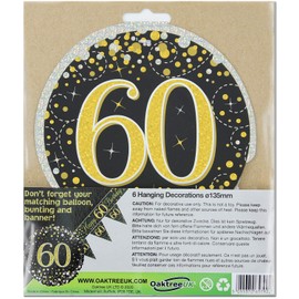 OakTree Sparkling Fizz Hanging Swirls 60th Black/Gold 6pcs