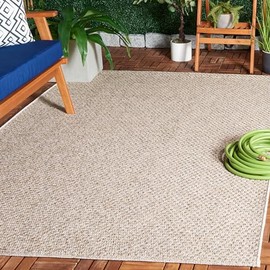 SAFAVIEH Sisal All-Weather Collection Area Rug - 4' x 6', Beige, Geometric Design, Indoor/Outdoor & Washable, Ideal for Patio, Backyard, Mudroom (SAW460C-4)
