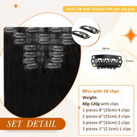 Full Shine Black Hair Extensions Human Hair 22 Inch Clip in Hair Extensions with Single PU Weft 105 Grams Seamless Clip in Extensions for Women Color 1B Off Black
