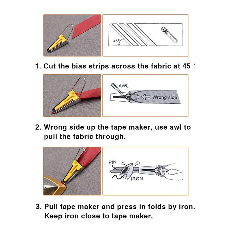 Bias Tape Maker 4 Sizes Sewing Clips 4pcs & Quilting