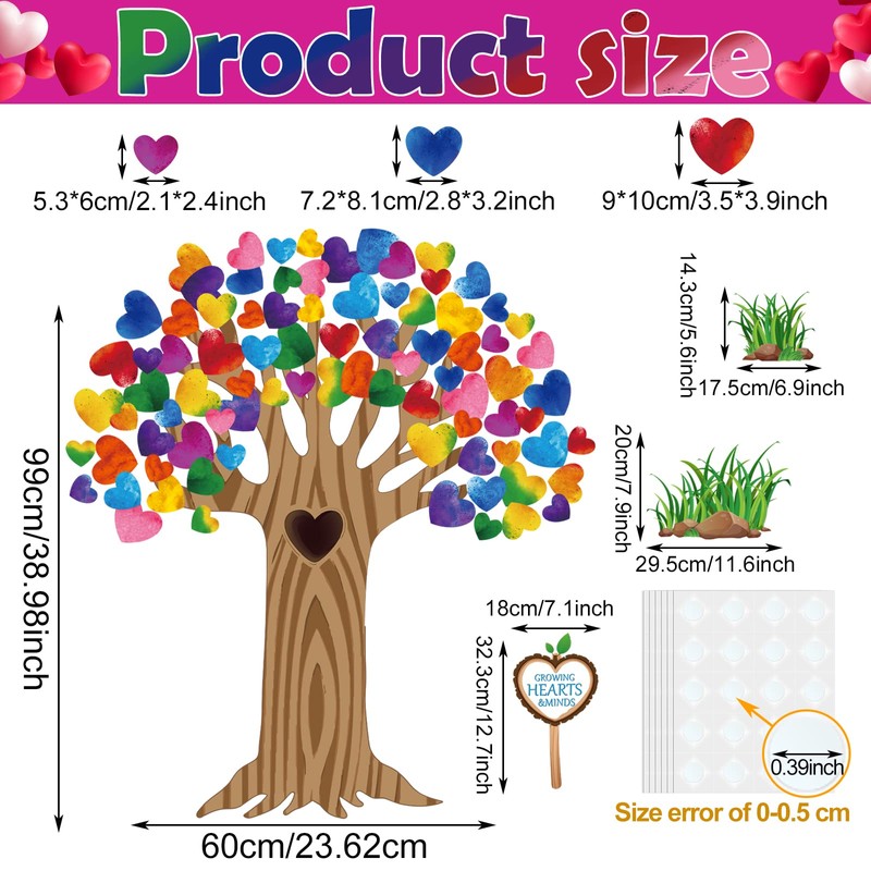 103 Pieces Classroom Tree Bulletin Board Set Bulletin Board Hearts