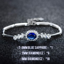 JIANGXIN Princess Diana Royal Engagement Blue Sapphire Diamond CZ 925 Sterling Silver Elegant Bracelets with extender 16+4cm Platinum Plated Fine Jewelry for Women