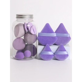 14 Piece Cosmetic Sponge Set, Cosmetic Sponge Finger Puff, Dry and Wet Foundation Make-Up Cosmetic Puff (Purple)