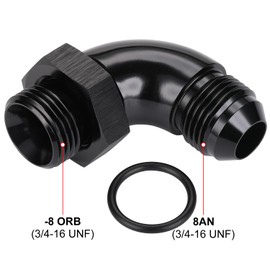 Podavelle 8AN Male Flare to 8AN -8 ORB O-ring Boss 90 Degree Full Flow Fitting Adapter Aluminum Black