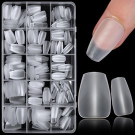 LuckForever 300pc Short Coffin Nails Tips Gel Nail Tips Fake Nails Clear Soft Gel Nail Tips Full Cover False Nail Short Coffinl Coffin Acrylic Nails Set for Salons or DIY Nail Art