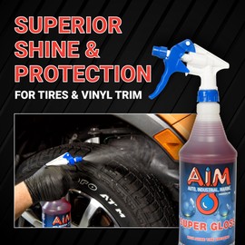 AIM Chemicals Super Gloss - Durable long lasting Tire Shine, Rubber & Vinyl Protector, Long-Lasting UV Protection, Versatile Application for Tires, Plastic Trims, Bumpers, 1 Quart