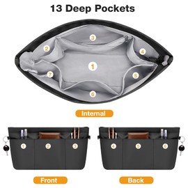 Betoores Handbag Organiser, Bag Organiser, Nylon Waterproof Bags Organiser, Shopper, Tote Bag Organiser with Keychain and Zip, Black-M