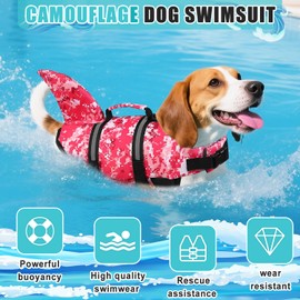 Voarge Dog Life Vest, Swimming Float Jacket Adjustable, Dog Life Jacket for Small, Medium, Large Dogs with Rescue Handle Flotation Vest (Red floral, L)