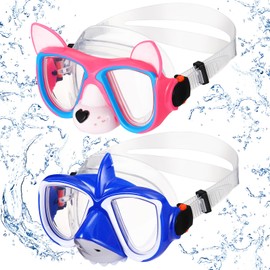 Fabbay 2 Pcs Kids Swim Goggles with Nose Cover Ages 4-7 Funny Dog Shark Snorkel Mask Kids Anti Fog Diving Swimming Goggles No Leaking Clear Waterproof Snorkel Goggles