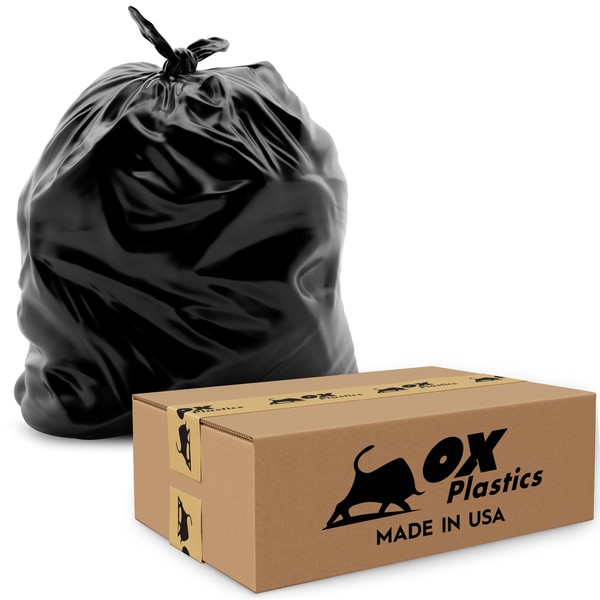 Ox Plastics Trash Can Liners Bags - 42 Gallon Capacity & 3mil Thick Extra Heavy Duty Strength - Large Garbage, Leak-Proof & Durable, House & Commercial Use Bags Black 37 X 43 (25 Count)