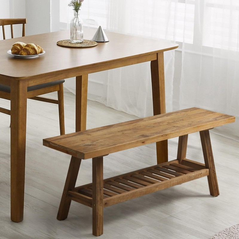 HOKYHOKY Reclaimed Solid Wood Bench-43.3" Farmhouse Entryway Bench with Storage