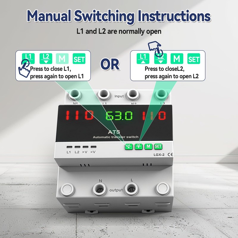 63A 110V Automatic Transfer Switch 50/60Hz Dual Power L1 Priority