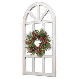 Sintosin Farmhouse Window Frame Wall Decor Living Room 36" x 20", Hanging Distressed White Rustic Arched Window Frame, Wooden Cathedral Window Frames for Wall Decor, Christmas Window Frame Decor
