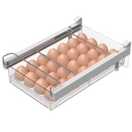 vacane Large Refrigerator Drawer with Removable 28 Grid Egg Tray, Clear Egg Drawer for Fridge Organizer Bins, Fridge Storage Container Under Shelf Holder for Fruit,Vegetable,Meat,Cheese
