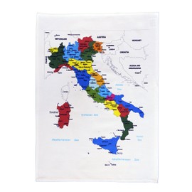 Half a Donkey Colourful Map of Italy showing the regions and major cities- Large Cotton Tea Towel