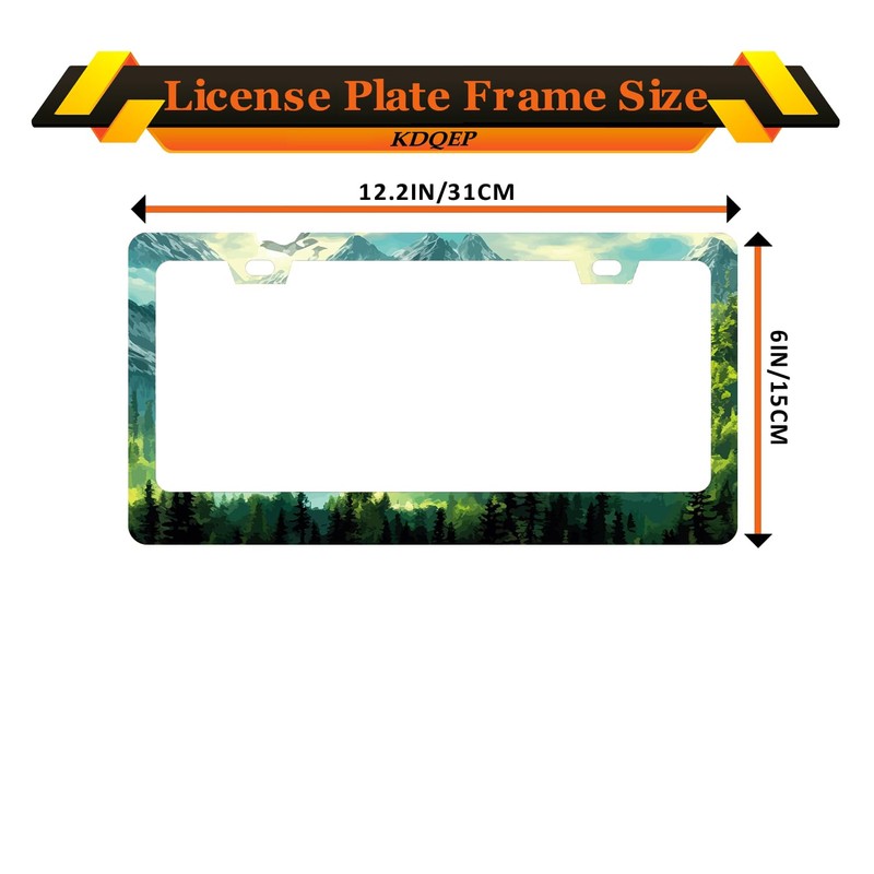 KDQEP Coniferous Forest Mountain License Plate Frame,Watercolor License Plate Frame,Rust-Proof