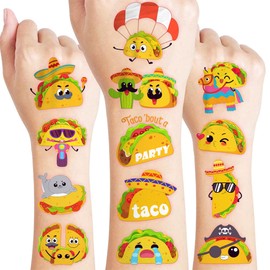 96 PCS Taco Mexican Fiesta Pre-Cut Temporary Tattoos for Kids | Cute Cinco de Mayo Themed Birthday Party Favors, Supplies, Decorations, Fake Tattoo Stickers, School Rewards Prizes & Gifts Boys Girls