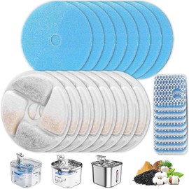 Rispetit Cat Water Fountain Filters, 8 Pack Cat Fountain Replacement Filters,Triple Filtration System Pet Cat Fountain Filter for 2.2L/73oz Automatic Cat Fountain(8 Filter, 8 Sponge, 8 8D Sponge)