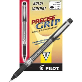 Precise Grip Stick Roller Ball Pen, Bold 1mm, Black Ink, Black Barrel, 1Dozen
