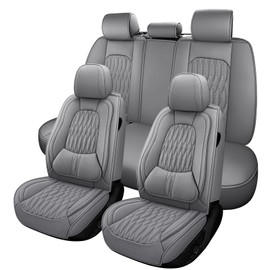 WELLDO Car Seat Covers Full Set, Leather Seat Covers for Car, Waterproof Car Seat Protector with Lumbar Support, Automotive Seat Covers Universal Fit for Most Cars SUV Truck,Gray,w02.