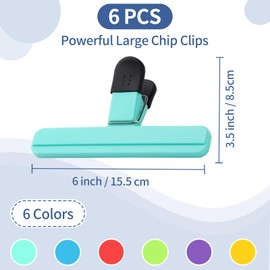 Leezmark 6 Pack Large Chip Clips, Heavy Duty Bag Clips For Food Storage, Snack Clips Multi-Color Kitchen Gadget Sealing Clips For Chips And Other Food Bags (6 x 3.5 Inch)
