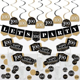 Big Dot of Happiness Adult 100th Birthday - Gold - Birthday Party Supplies Decoration Kit - Decor Galore Party Pack - 51 Pieces