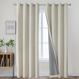 Joydeco Blackout Curtains 108 Inches Long 2 Panels Burg, Room Darkening Curtains for Bedroom, 100% Black Out Textured Thermal Drapes Privacy Protection 2 Panels Set(W52 x L108 Inch, Light Beige)