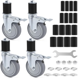 ERKOON 4 Inch Prep Table Caster Wheels Set, 4 Heavy Duty Expanding Stem Casters Fit 7/8", 1", 1-1/2", 1-5/8" Tube Leg with Brake for Stainless Steel Table, Cart, Furniture Legs, Kitchen Workbench