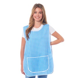 Ladies Check Design With Piping Tabard Apron Overalls Front Pocket Stylish Tabards for Women Casual Aprons for Women to Use in Home Kitchen Restaurants Coffee Shops UK Made (Blue, XL)