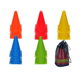YINKE Mini Color Cones Set of 10, 5 Colors (2 Each Color), Triangle Color Cone, Marker Cones, Color Variations, Soccer Futsal, Lightweight Type, Storage Pouch Included (7.1 inches (18 cm)