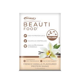 FUTURELIFE Beauti Food | Nutritional Sachets | French Vanilla Flavor | 55g/1.94oz * 7 Sachets | 4 Pack | 13.4g Protein | 5g Hydrolyzed Collagen Peptides | Promotes Hair, Nail, Skin & Joint Health |