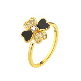 IMINI Four-Leaf Clover Fidget Spinner Rings for Women Girls CZ Heart Flower Anxiety Rotate Freely Inspirations Stress Relief Open Stacking Finger Ring Love Statement Fashion Jewelry Gifts (Gold)
