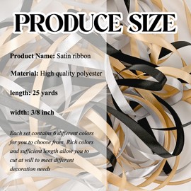 NACHLYNN 150 Yards Gold, Silver Satin Ribbon 3/8 inch Wide Polyester Fabric Ribbon Use for Gift Wrap Wedding Bridal Baby Shower Bows Graduation Decor