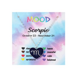 Zodiac Mood Necklace 12 Constellation Sign Heart Shaped Pendant Necklace Adjustable Zodiac Necklace Color Changing Necklace for Women Girl Teen (Scorpio)