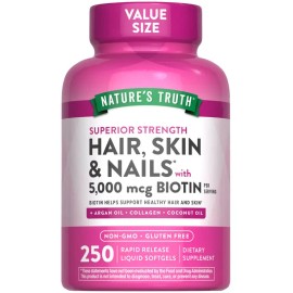 Nature’s Truth Hair, Skin & Nails Vitamins 5000mcg – 250 Softgels with Biotin, Antioxidants & Nutrients for Beauty Support