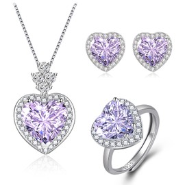 Hasnsofie Silver Women's Jewellery Set, 925 Sterling Silver Heart Jewellery Set, Titanic Heart of the Ocean Silver Necklace Stud Earrings Ring Set, Love Silver Wedding Jewellery Set, Luxury Bridal