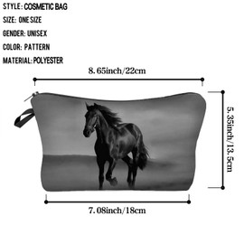 Livel lhood Horse Makeup Bag Cute Small Makeup Organizer Bag Travel Toiletry Zipper Pouch Black Horse Cosmetic Bag Horse Bag Horse Gifts for Women Horse Lovers