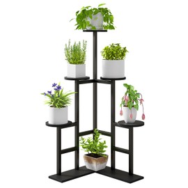 IBUYKE 6 Tier Plant Stand Indoor, Tall Flower Pot Stand for Multiple Plants, Tiered Corner Plant Shelf for Living Room Patio Balcony Garden, , Black TMJ072B