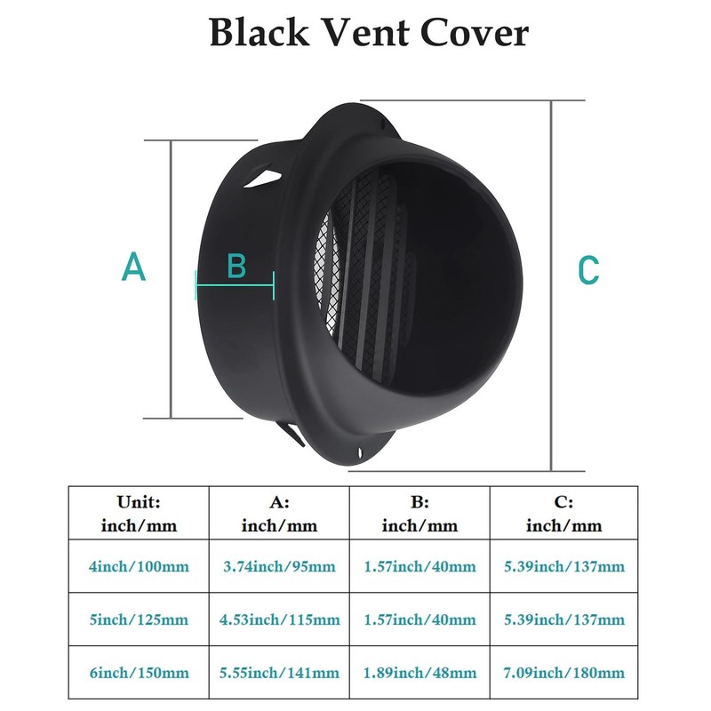 4 Inch Black Circular Arc Air Vents, JSIXASO Stainless Steel