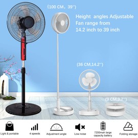 Desk and table fan, Air Circulator Fan Portable Travel Fans Battery Operated or USB Powered,Adjustable Height ,Foldaway fan with remote Control Timer 4 Speed Settings (White)