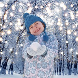 Funnytree 7x5ft Winter Scene Backdrop Wonderland Snowflake Photography Background Bokeh Glitter White Snow Forest Christmas Party Decoration Tree Landscape Kids Photobooth Photo Studio Props